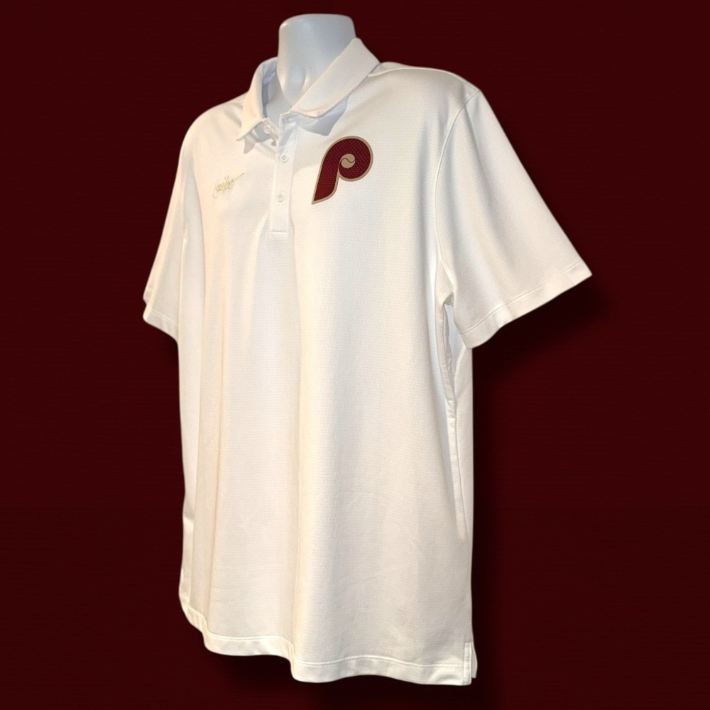 Nike Dri-FIT White Polo – Retro Baseball Logo – Athletic Performance Shirt XL